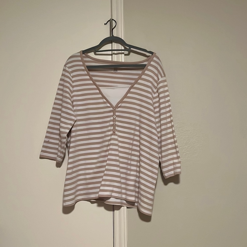 Bobbie Brooks 3/4 length sleeve shirt size XXL. Tan and white horizontal stripes